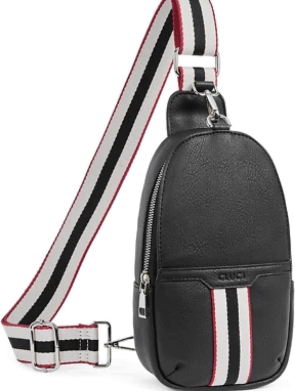 Cluci Black Leather Belt Bag/crossbody with Red-White-Black Web Stripe NWT